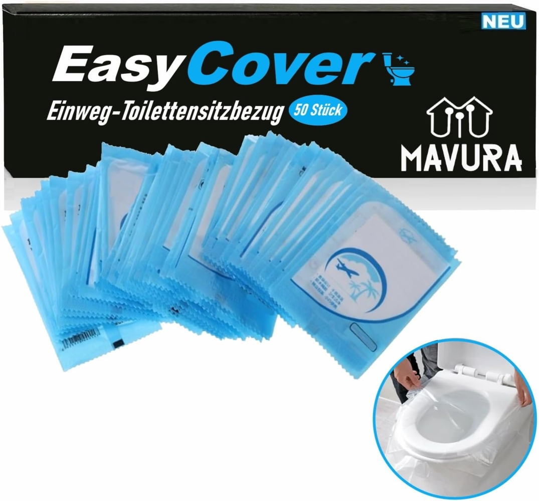 MAVURA WC-Deckelbezug EasyCover Einweg Toiletten Auflagen Toilettensitzabdeckung WC, Reise Abdeckung Toilettensitzbezüge Toilettensitzauflagen, Toilettenbezüge Toilettensitz Hygieneauflagen 50er Set Bild 1