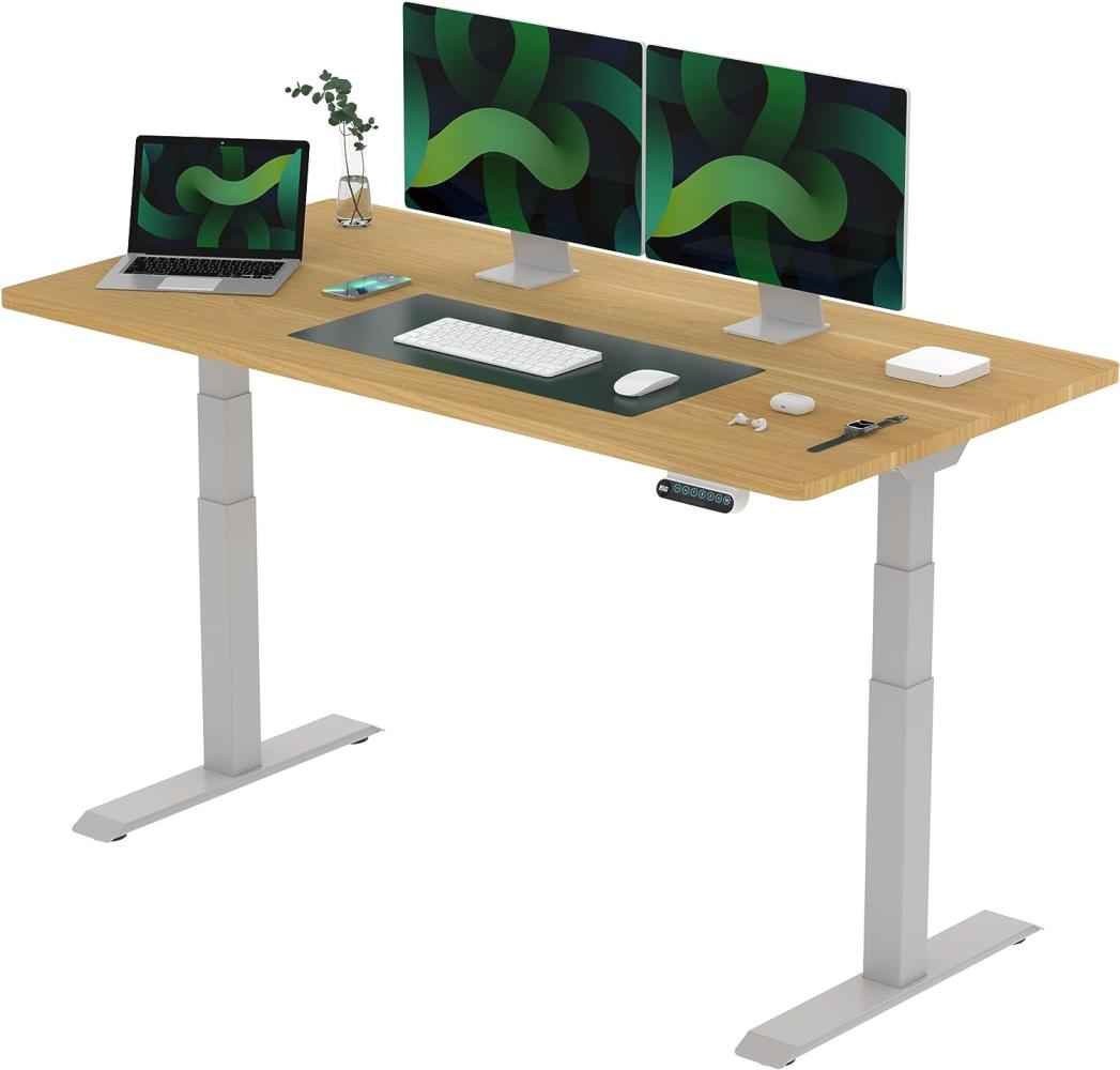 Flexispot E6 Elektrisch höhenverstellbarer Schreibtisch 160x80cm | Ergonomischer Steh-Sitz Tisch mit Memory Funktion | Beugt Rückenschmerzen vor & Macht produktiver (Ahorn, Gestell Grau) Bild 1