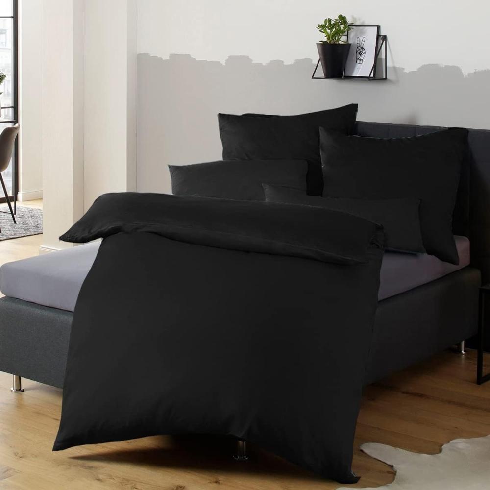 Soifox Bettwäsche 155x220 Schwarz bettwäsche-Sets aus Mikrofaser bügelfrei & knitterfrei - 1 mal Bettbezug + 1 mal 80x80cm Kissenbezug mit Reißverschluss Bild 1