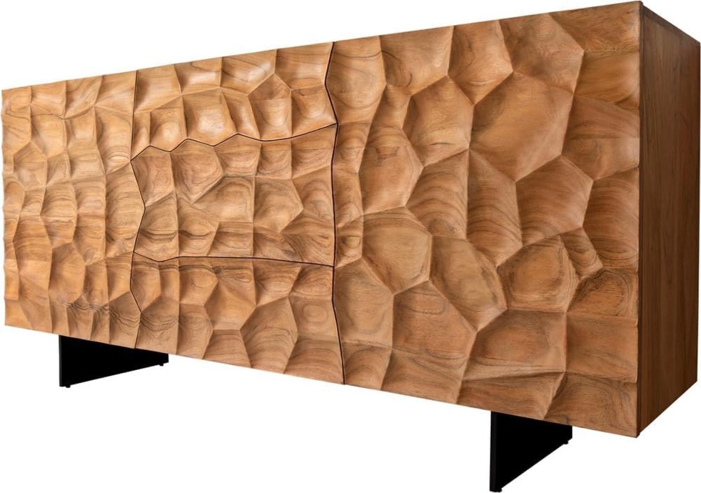 Sideboard Solu 175 cm Akazie Natur 2 Türen 3 Schübe Fuß schwebend Metall Schwarz 3D-Front Bild 1