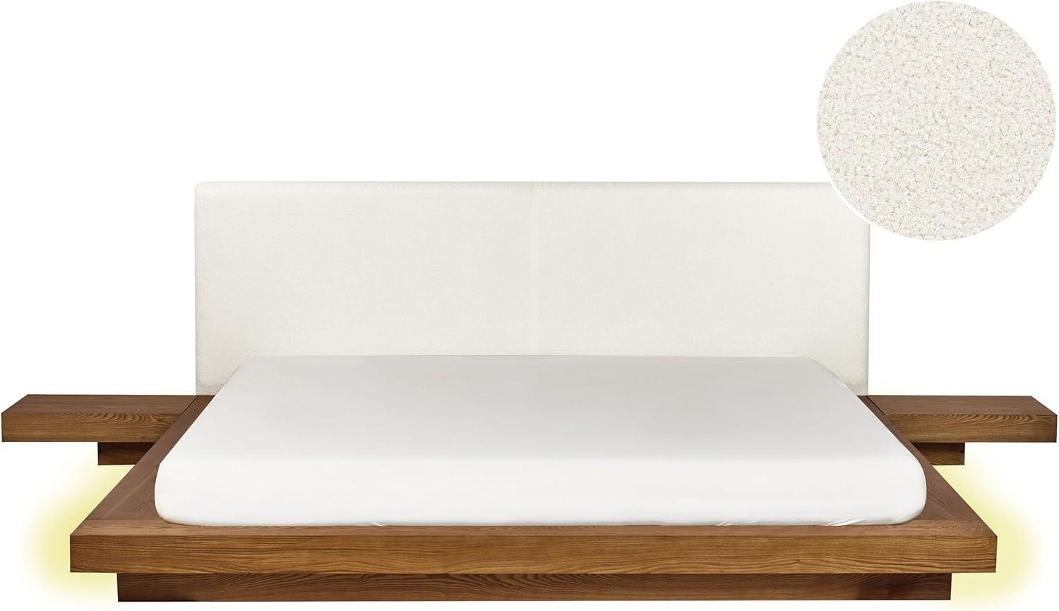 Bett mit LED ZEN 180 x 200 cm LED Kunstleder Heller Holzfarbton Bild 1