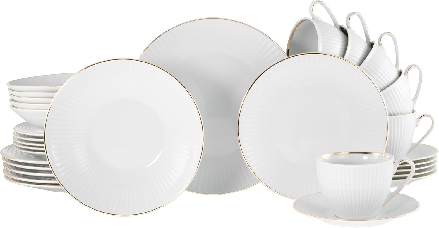 CreaTable, 22847, Serie Valencia Gold, 30-teiliges Geschirrset für 6 Personen, Kombiservice aus Porzellan, Made in Europe Bild 1