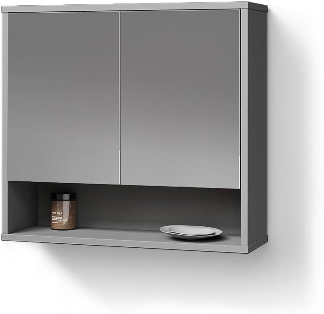 Livinity® Badezimmerspiegelschrank ATERNO, Grau/Grau, 70 x 65 cm mit 2 Türen Bild 1