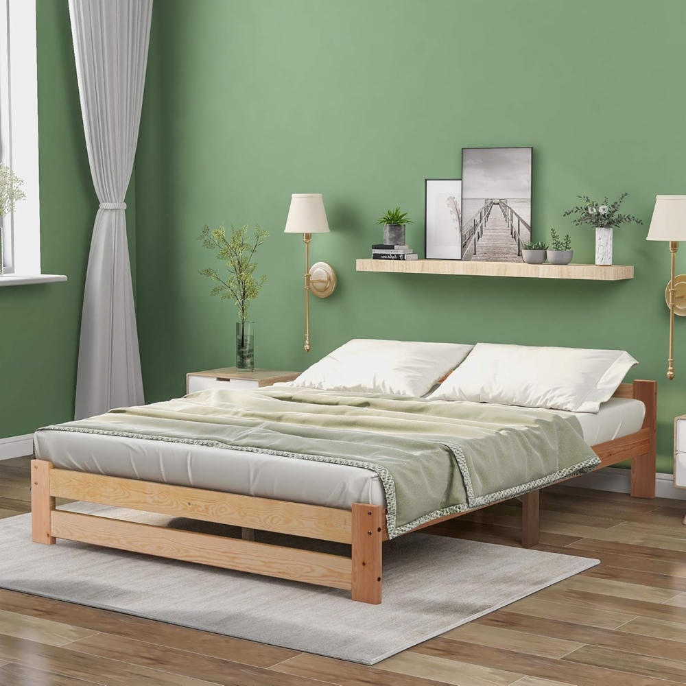 Ball & Cast Massivholzbett (140x200 cm) mit Kopfteil und Lattenrost, Holzbett mit Kiefernholzrahmen für Kinder- und Jugendzimmer, EStabil & Rauschlos, Natur Bild 1