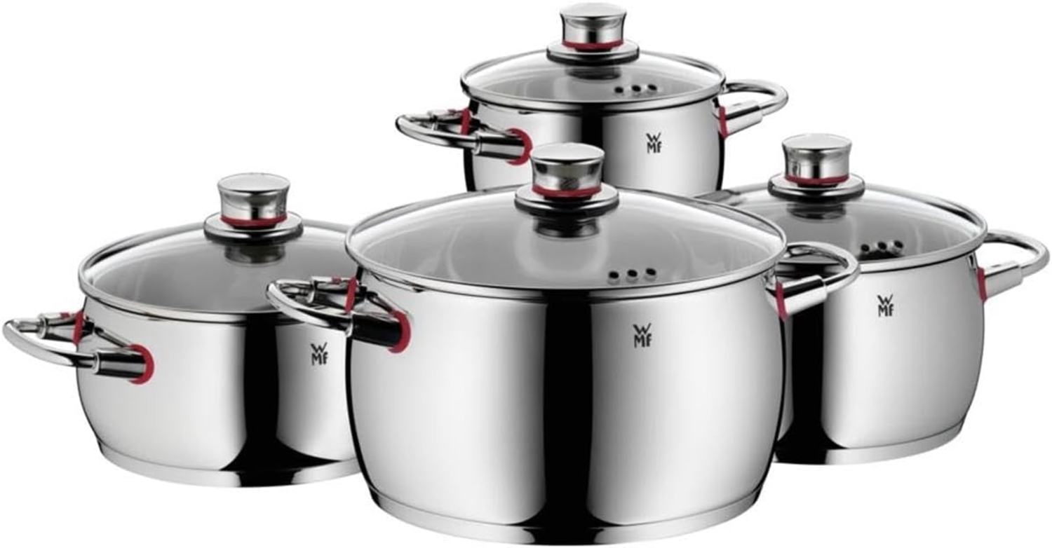 WMF Topf-Set Quality One Induktion, Kochtopf Set mit Glasdeckel, Cromargan® Edelstahl Rostfrei 18/10 (Set, 8-tlg, Bratentopf mit Deckel Ø 20 cm, Fleischtopf mit Deckel Ø 16/20/24 cm), Dampföffnung, ohne Innenskalierung, für alle Herdarten geeignet Bild 1