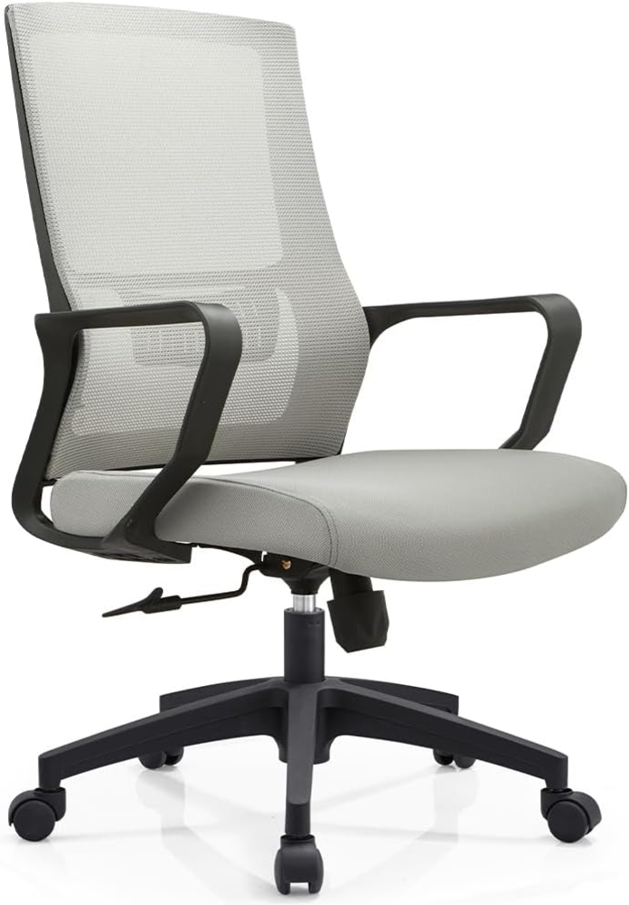 Shally Dogan Ergonomischer Drehstuhl mit Lendenwirbelstütze, Schreibtischstuhl, Arbeitszimmerstuhl, höhenverstellbar, stabile Schwarze Basis, schweißfeste Rückenlehne (Grau) Bild 1