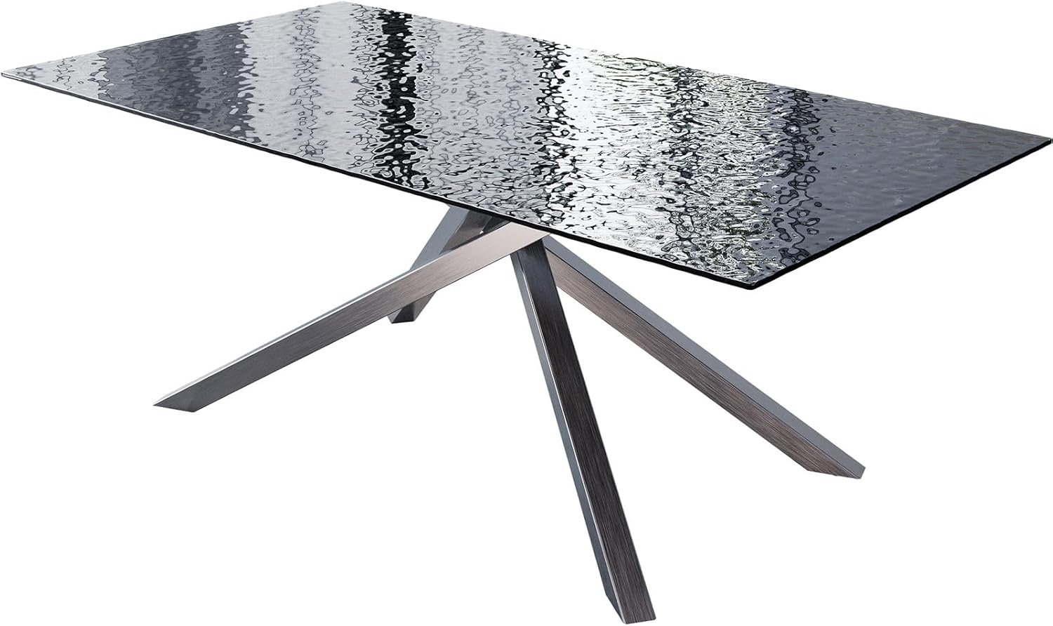 Esstisch Edge 200x100 Reliefglas Rauchschwarz 3D-Design Kreuzgestell Rechteck Edelstahl Bild 1