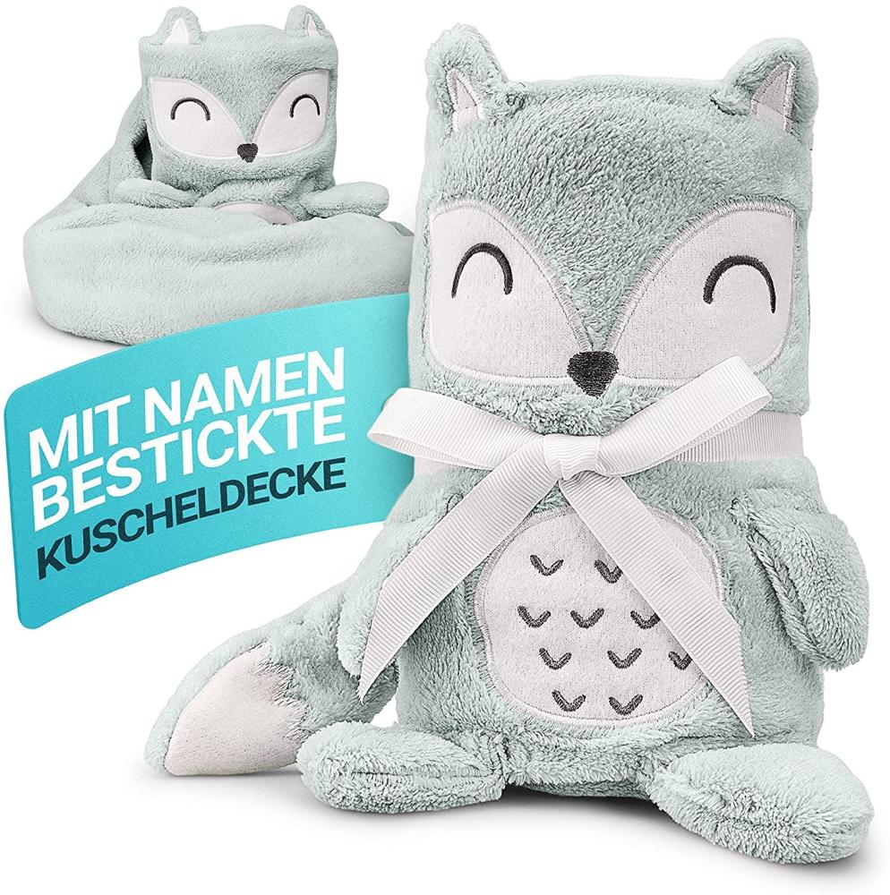 Babykajo Babydecke mit Namen bestickt – 2in1 Kuscheldecke wird zusammengerollt zum Kuscheltier – Perfektes Baby Geschenk zur Geburt für Jungen und Mädchen! Babydecke personalisiert. Bild 1