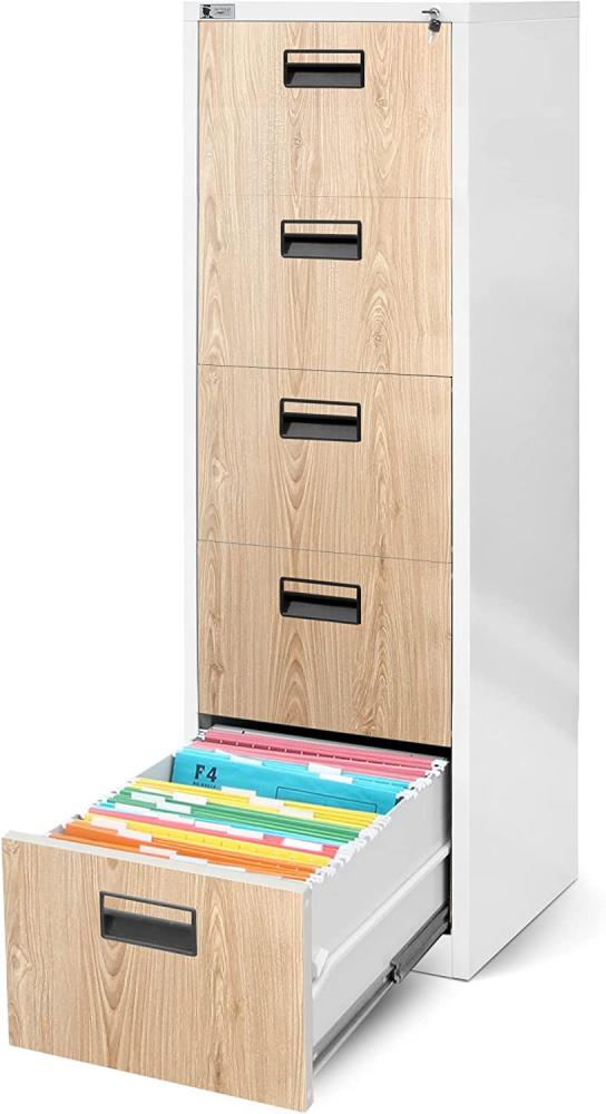 Hängeregistraturschrank V005 Hängemappenschrank Hängeregisterschrank Aktenschrank mit 5 Schubladen Pulverbeschichtung Stahlblech 162 cm x 46 cm x 62 cm (H x B x T) (Weiß/Holzoptik) Bild 1