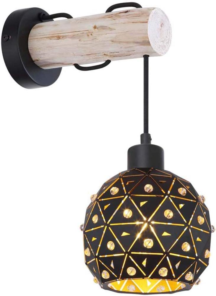 GLOBO Wandleuchte Holz Balken Wandlampe Innen Schwarz Gold Kristalle 54029W Bild 1