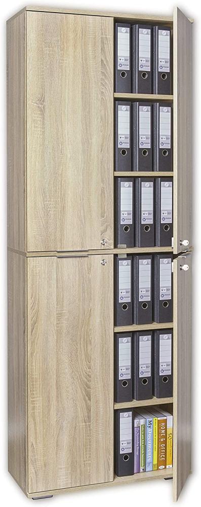 Aktenschrank abschließbar - Ordnerschrank - Büro Möbel [Funktional, Stabil, Viel Platz für Ordner] Bücherschrank - Sonoma-Eiche ca. B 80,2 cm x H 214,7 cm x T 35 cm | Büroschrank Bild 1