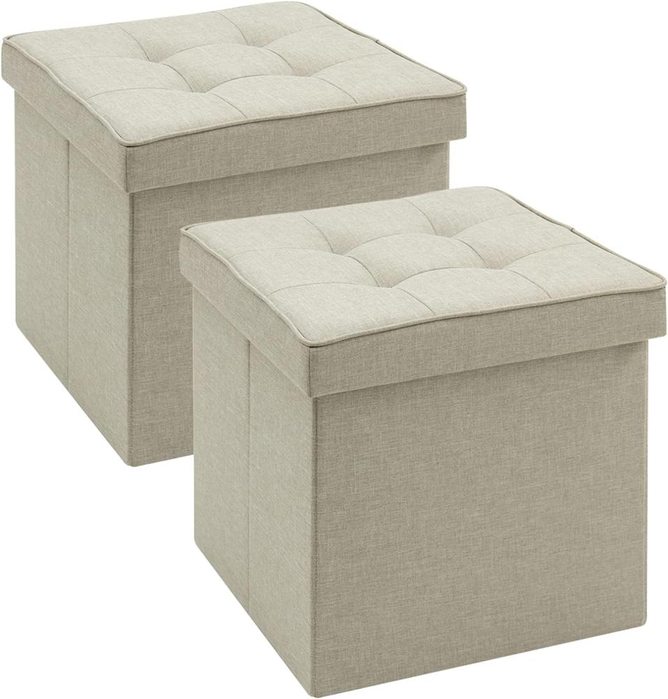 WOLTU 2er Set Sitzhocker mit Stauraum Sitzwürfel Sitzbank Faltbar Truhen Aufbewahrungsbox, Deckel Abnehmbar, Gepolsterte Sitzfläche aus Leinen, 37,5x37,5x38CM(LxBxH), Beige Bild 1