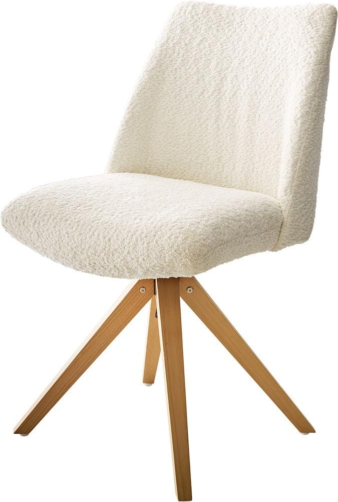 Drehstuhl Elso-Flex Bouclé Weiß Holzgestell kantig Natur 180° drehbar Taschenfederkern Bild 1