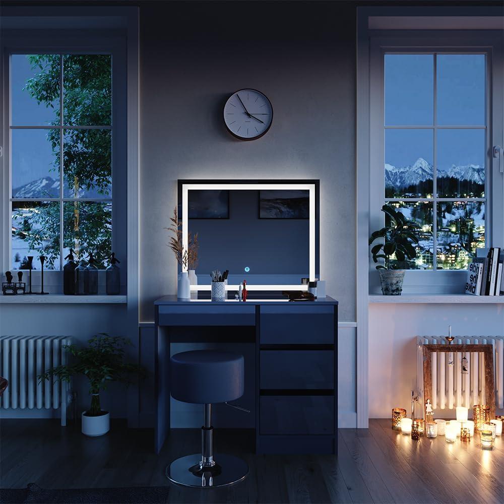 Schminktisch Sherry Anthrazit 90 cm mit LED Spiegel und Hocker Vicco Bild 1