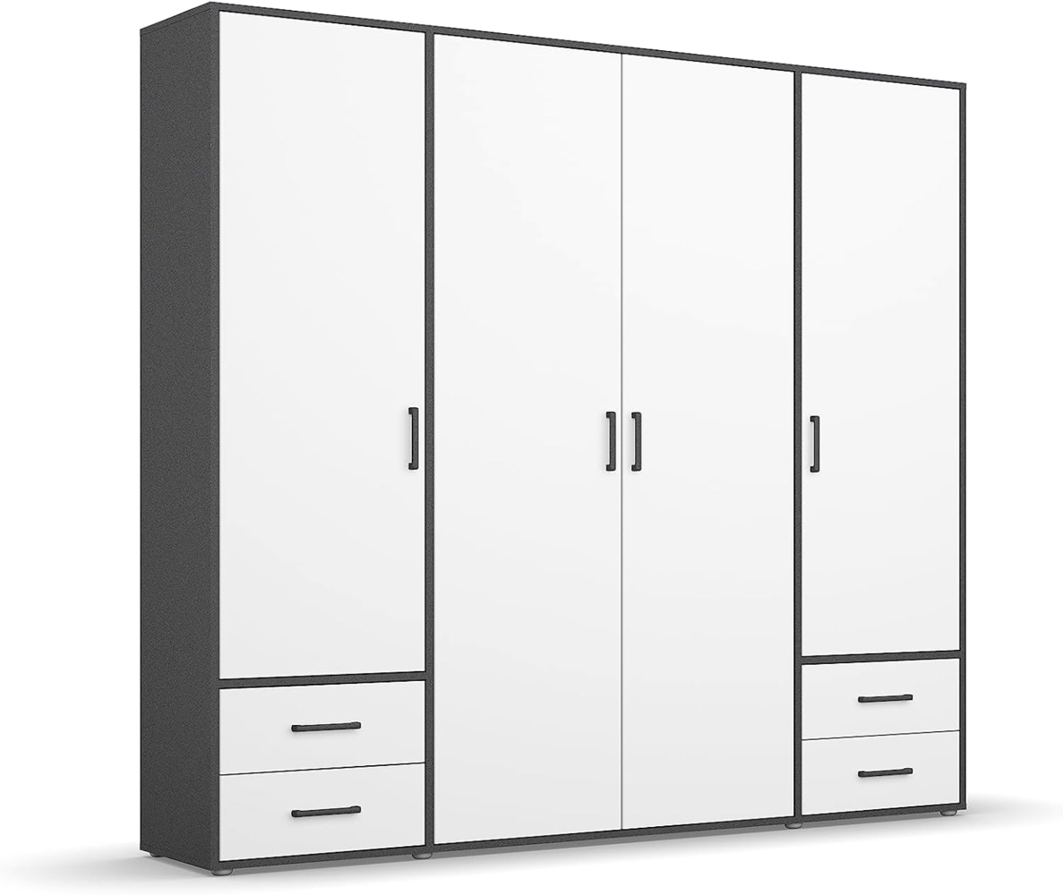 rauch Drehtürenschrank Kleiderschrank Schrank Garderobe Wäscheschrank VOYAGER (in 3 verschiedenen Ausstattungen BASIC/CLASSIC/PREMIUM) moderne Griffe in Graumetallic mit Außenschubkästen MADE IN GERMANY Bild 1