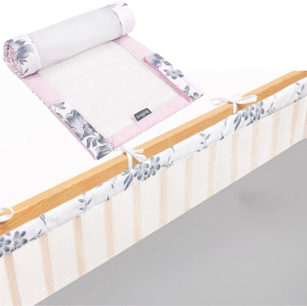 Bellochi 360x30 cm Kantenschutz Baby Babybett Umrandungen - Nestchen Kopfschutz Gitterbett Umrandung für 120x60 cm Kinderbett, Beistellbett mit Rausfallschutz - PINK BERRY Bild 1