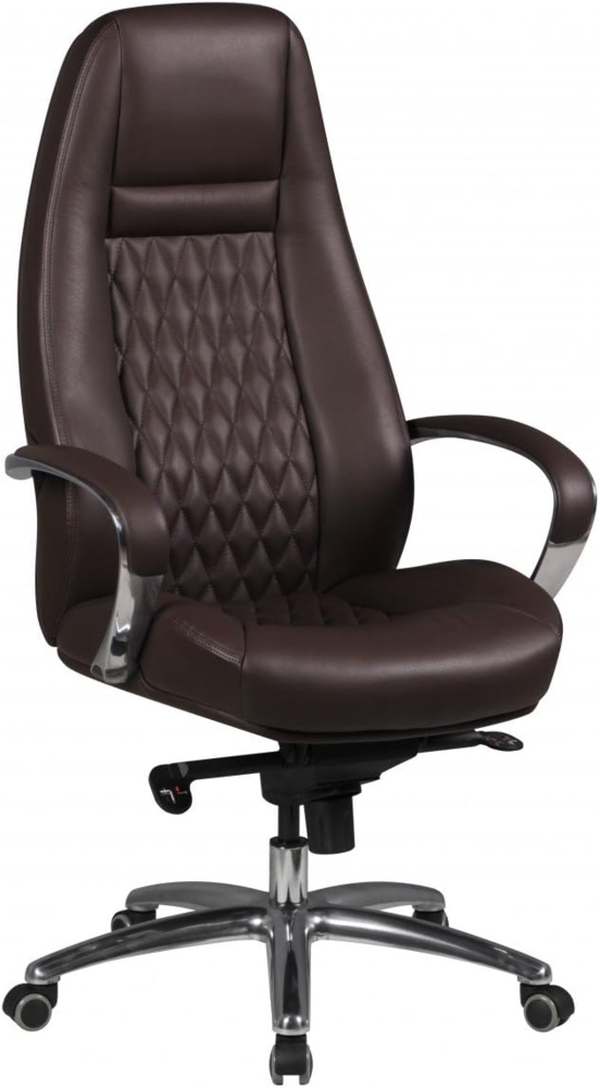 Bürostuhl AUSTIN Echt-Leder Braun Schreibtischstuhl 120 KG Chefsessel hohe Rückenlehne mit Kopfstütze X-XL Bild 1