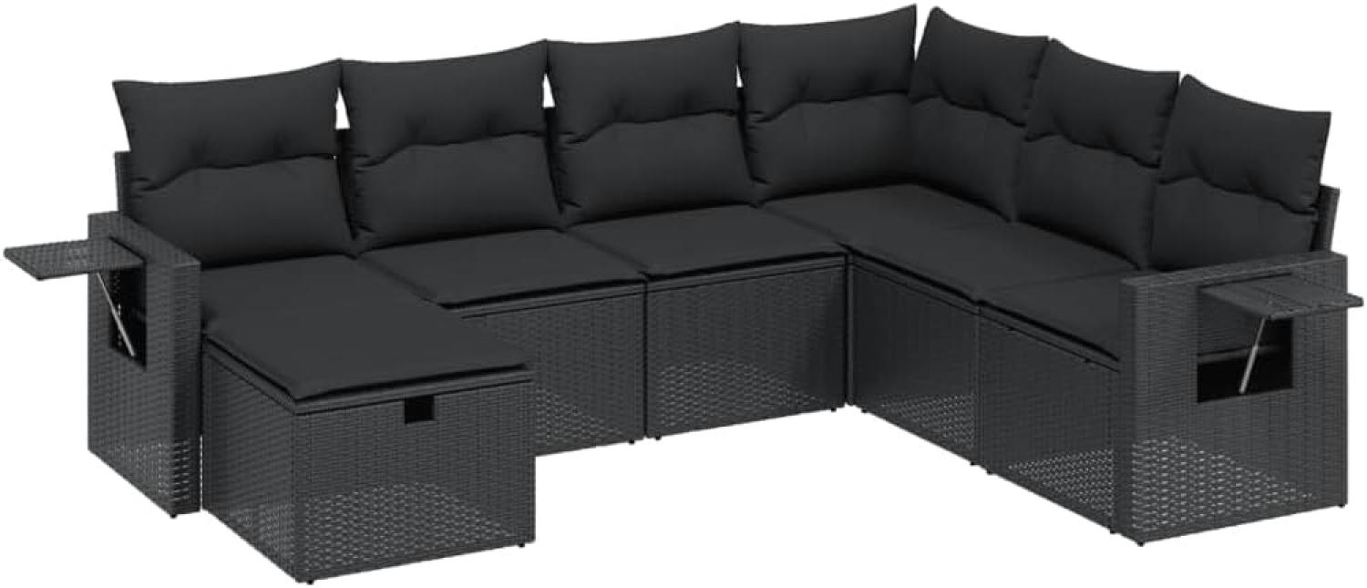 vidaXL 7-tlg. Garten-Sofagarnitur mit Kissen Schwarz Poly Rattan 3263831 Bild 1