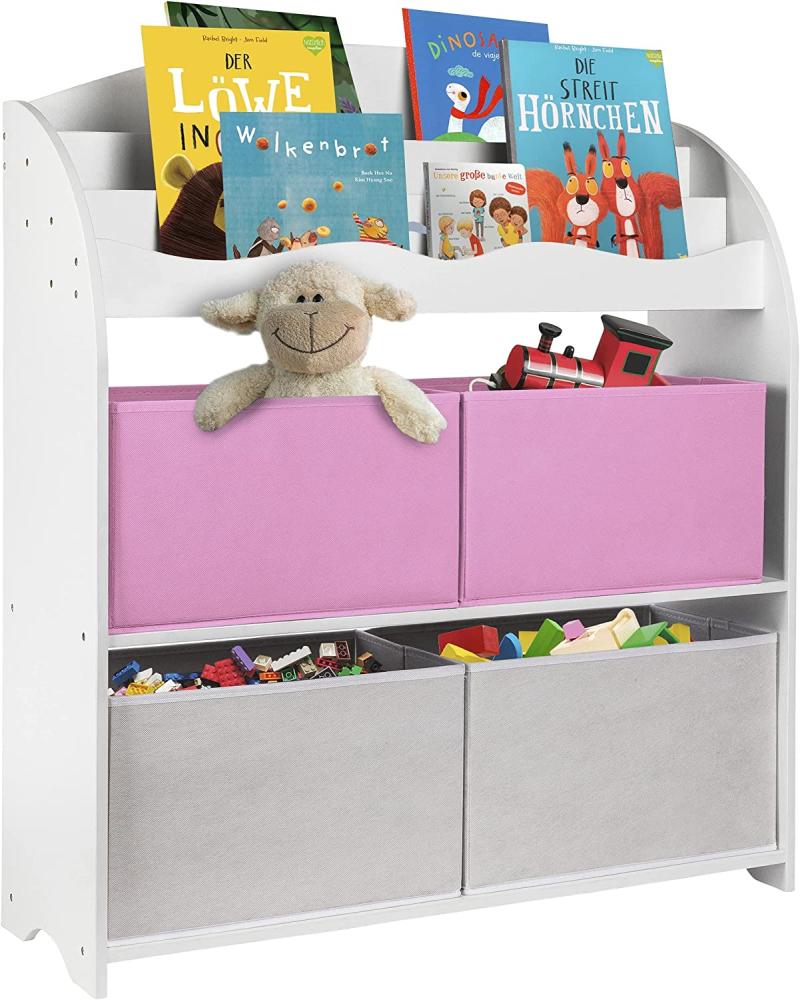 ONVAYA® Kinder Bücherregal Finn | Rosa | Kinderregal mit Boxen | Aufbewahrung von Büchern und Spielzeug | Organizer für Kinderzimmer (Bücherregal Rosa) Bild 1