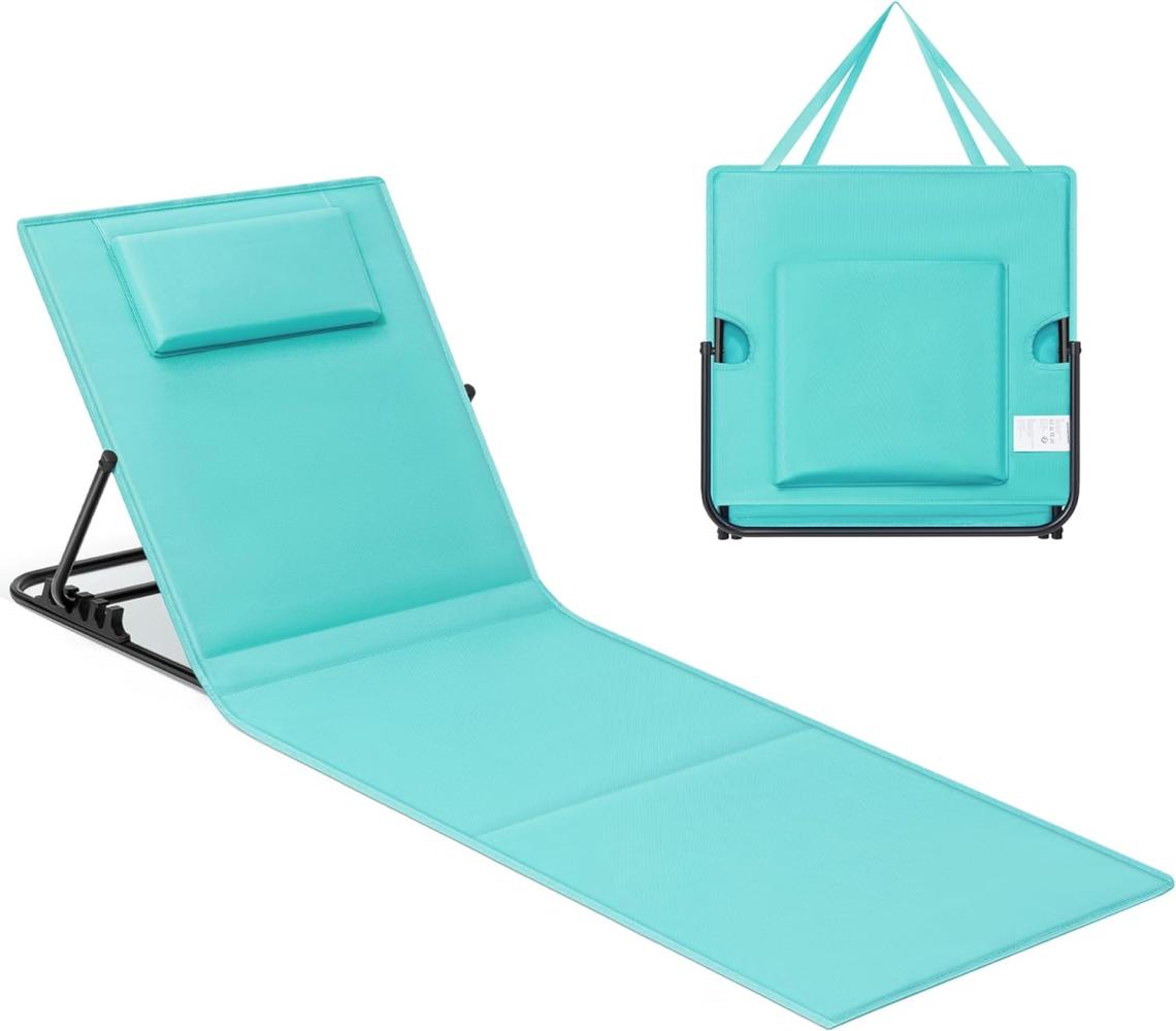 Songmics Strandstuhl, Campingstuhl, Sonnenliege, Strandliege, klappbar, verstellbare Rückenlehne, leicht tragbar mit Griff, für Camping, Garten, Pool, 158x55 cm, seeblau GCB151C01 Bild 1