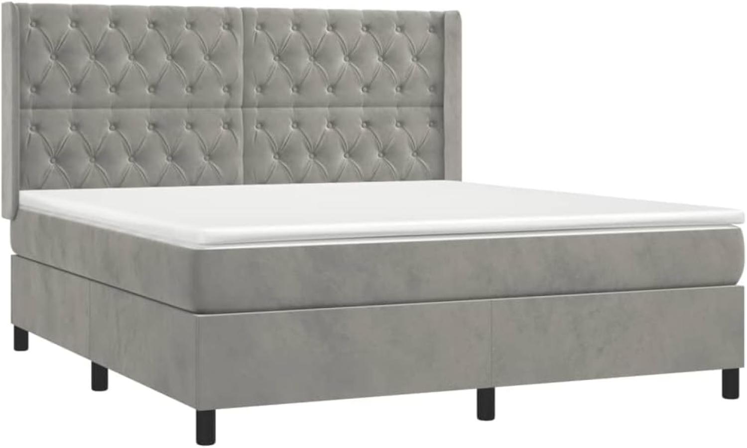 vidaXL Boxspringbett mit Matratze Hellgrau 160x200 cm Samt 3132867 Bild 1