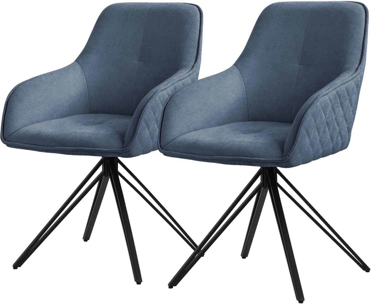 ML-DESIGN Polsterstuhl Esszimmerstuhl aus Textil Webstoff mit Metallbeine 360° drehbar (2 St), Stuhl mit Rücken-& Armlehne Blau Küchenstuhl Wohnzimmerstuhl Bild 1