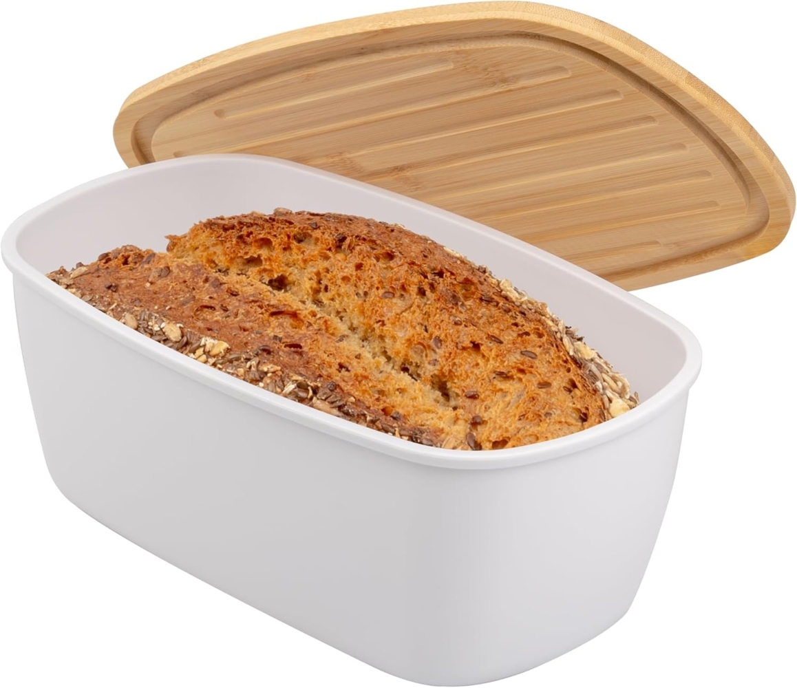 bremermann Brotkorb Brotkasten mit Bambus-Deckel, Brotbox, Schneidebrett, Brottopf, weiß Bild 1