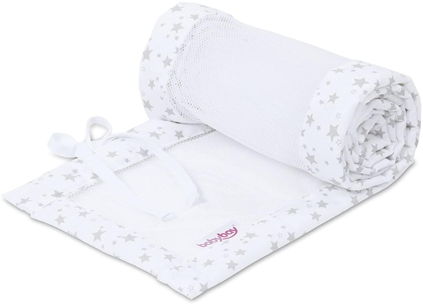 babybay Nestchen Mesh-Piqué für Maxi, Boxspring, Comfort, weiß Sterne perlgrau Bild 1