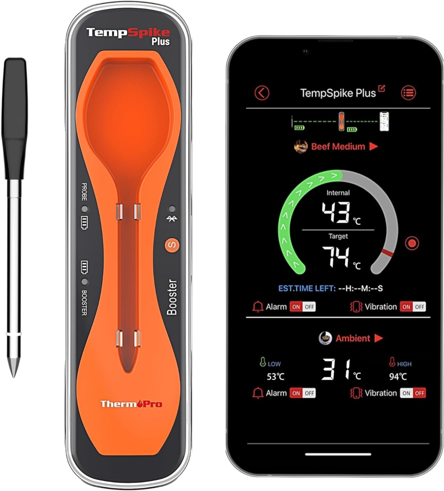 ThermoPro TempSpike Plus 180M kabelloses Fleischthermometer mit verbesserter ultradünner Sonde Bluetooth-Bratenthermometer für den Außengrill Smoker Grillthermometer mit APP für BBQ Küchen Bild 1