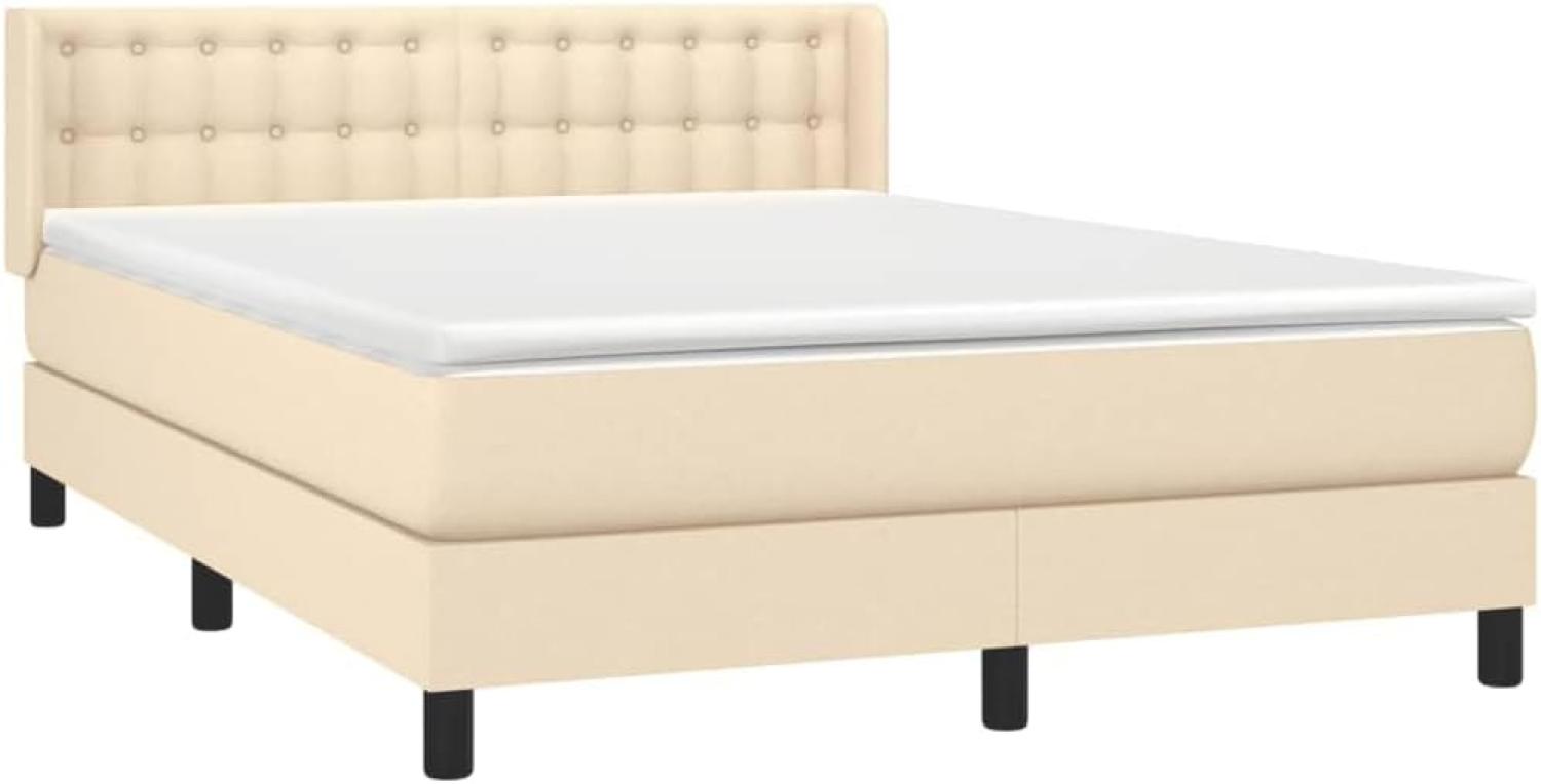 vidaXL Boxspringbett mit Matratze Creme 140x190 cm Stoff, Härtegrad: H2 [3130030] Bild 1