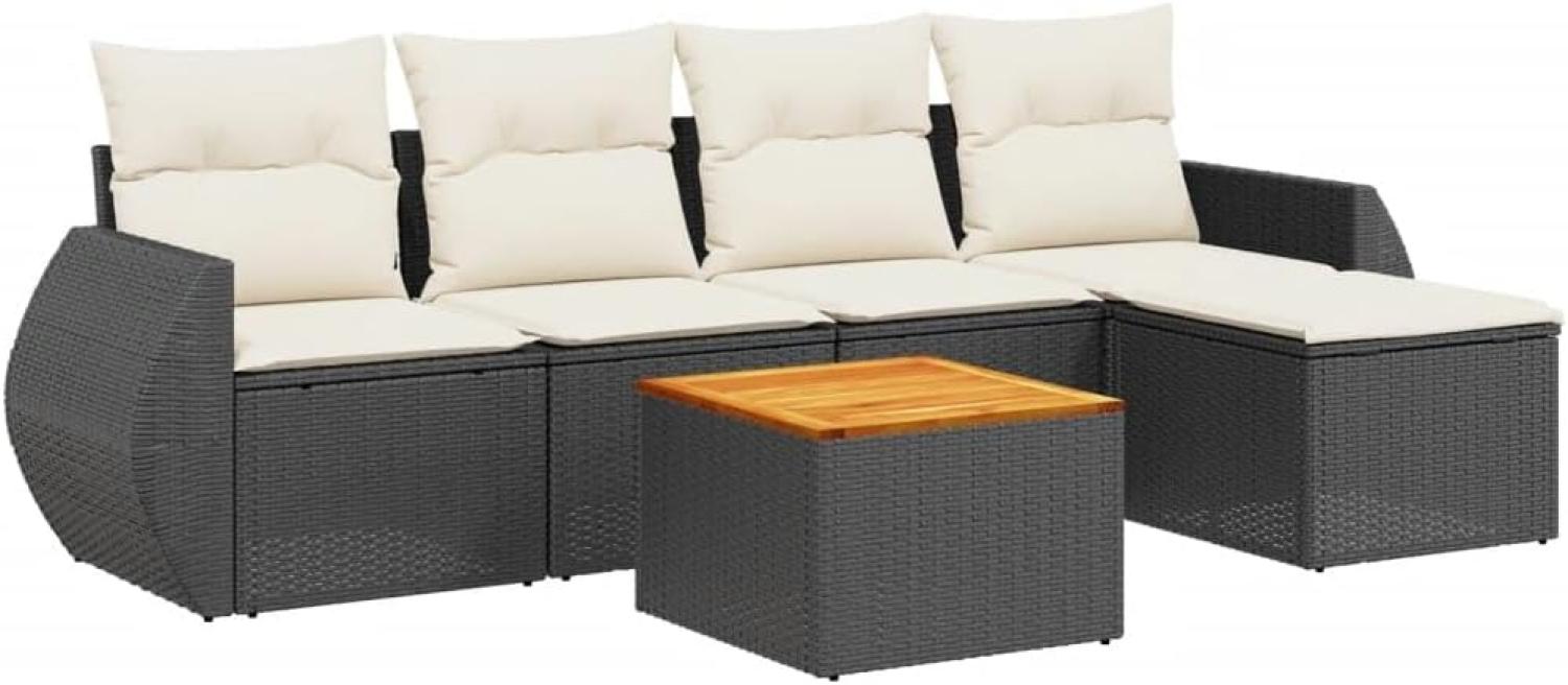 vidaXL 6-tlg. Garten-Sofagarnitur mit Kissen Schwarz Poly Rattan 3257309 Bild 1