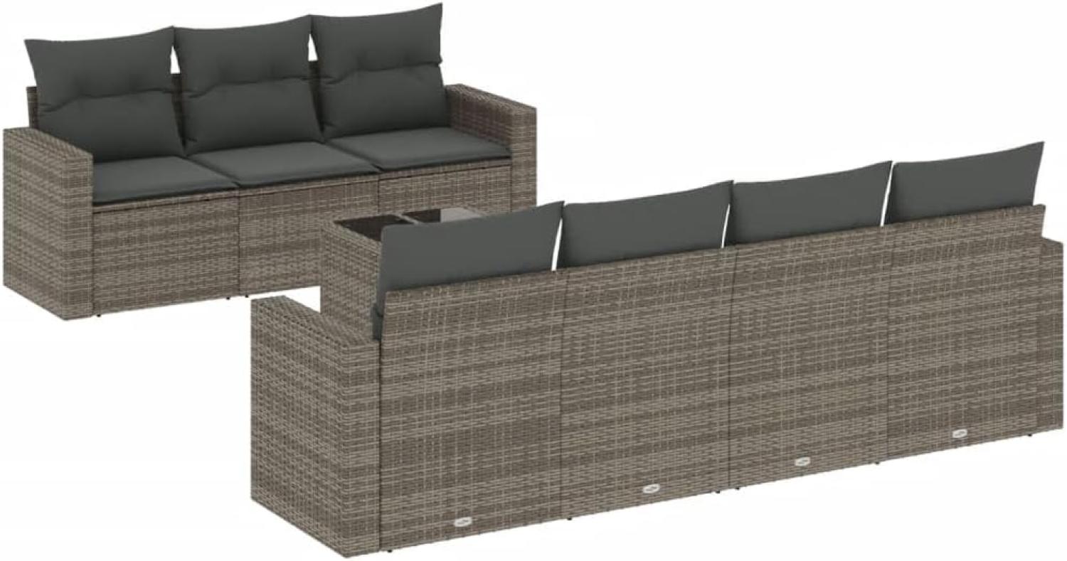 vidaXL 8-tlg. Garten-Sofagarnitur mit Kissen Grau Poly Rattan 3251067 Bild 1