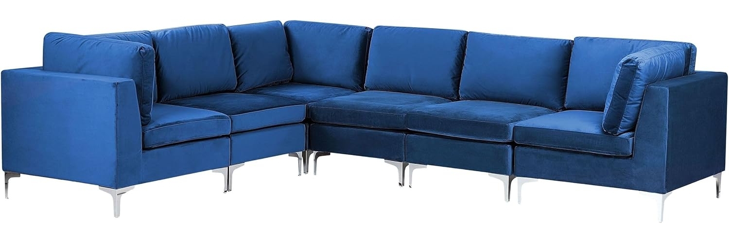 Ecksofa EVJA Samtstoff Marineblau Rechtsseitig Bild 1