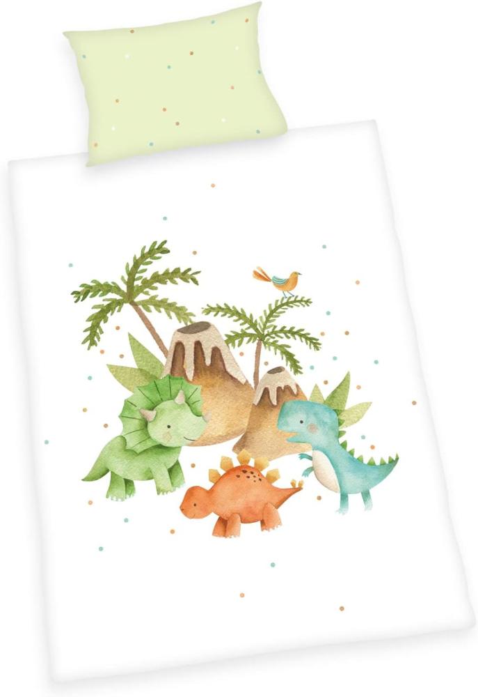 Herding Flanell Kinder Baby Bettwäsche Dinos Dinosaurier 100x135 cm H 26852/30.063 Bild 1