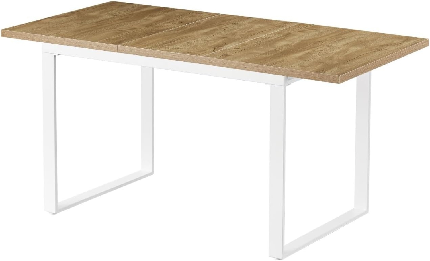 B&D home Esstisch HELMER | ausziehbar 120-160x80 cm, 4-6 Personen Küchentisch weißem Kufengestell für Küche, Esszimmer | landhaus | Wildeiche Bild 1