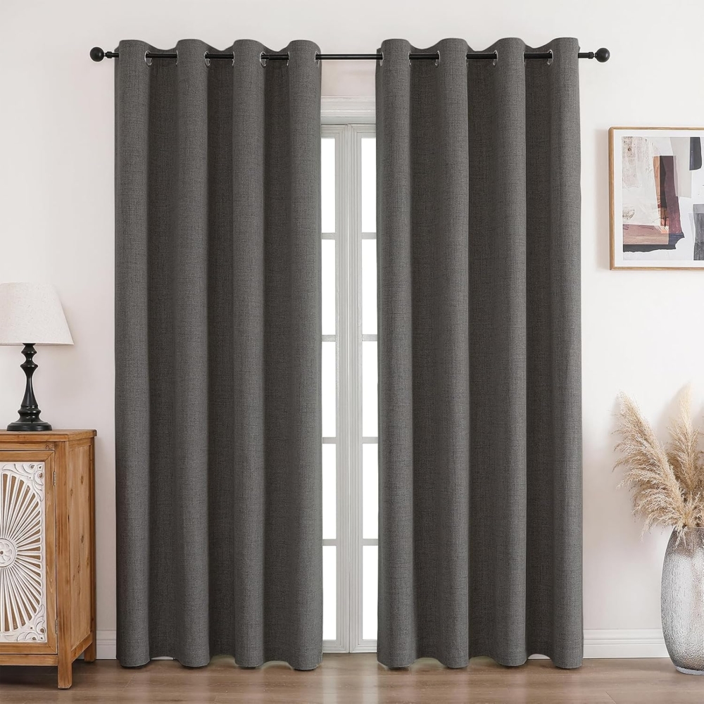 CUCRAF Vorhang 100% Blickdicht Leinen Gardinen mit Ösen Verdunklungsvorhänge Gardinen Grau H214 x B132 cm 2er Set, Thermovorhang Kälteschutz Schallschutz Vorhang für Wohnzimmer Schlafzimmer Bild 1