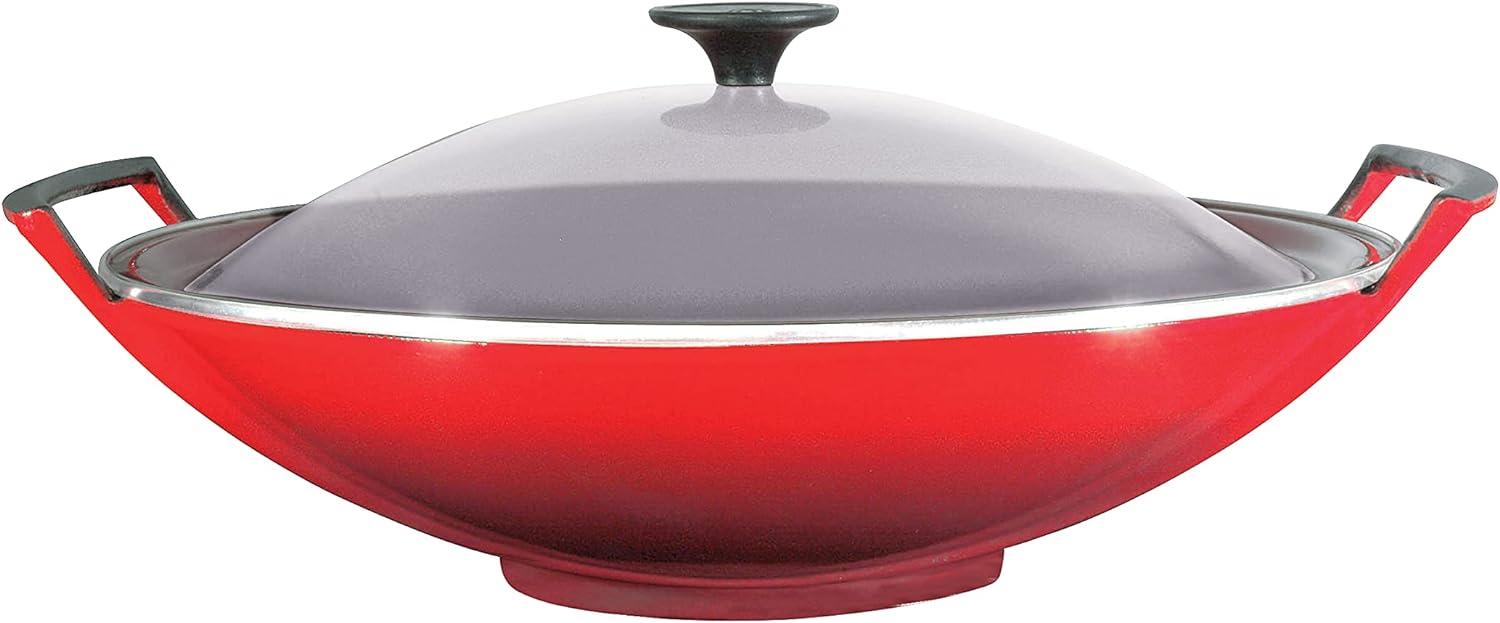 Le Creuset Wok mit Glasdeckel Kirschrot - Rot - 33 bis 40 cm Bild 1