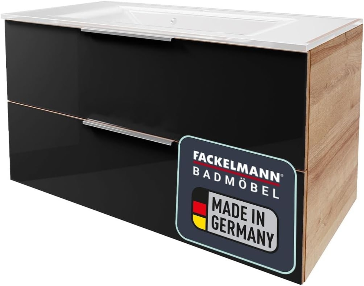 Fackelmann B.BRILLANT Badmöbel Set 2-teilig, 100 cm breit, Anthrazit Glas/Braun hell, Glas Weiß Bild 1