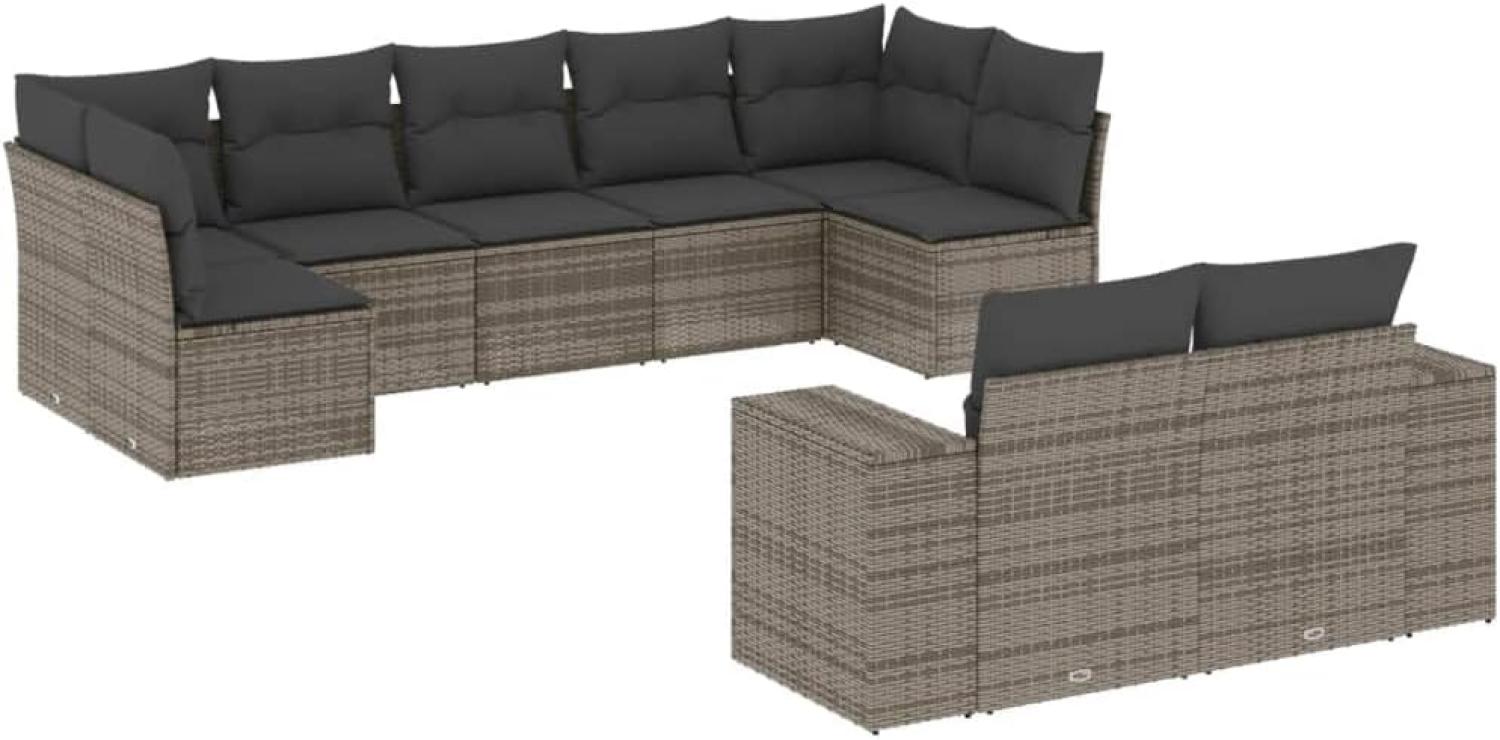 vidaXL 9-tlg. Garten-Sofagarnitur mit Kissen Grau Poly Rattan 3255357 Bild 1