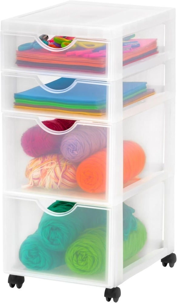 Iris Ohyama Kunststoff-Schubladenbox mit Rollen, 2 tiefe und 2 flache Schubladen, Mattweiß, Griffe zum Ziehen, Für Schlafzimmer, Schule & Büro, BPA-frei, Schubladenschrank, Rollcontainer, DDDC-322 Bild 1
