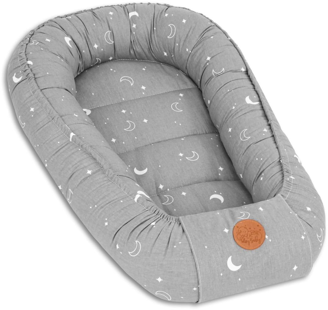 Babynest Kokon Neugeborene 90 x 50 cm - Handmade Kuschelnest Baby Nestchen aus Baumwolle Monde Bild 1