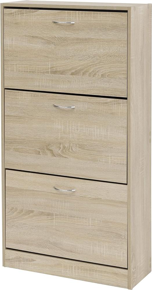 Baroni Home Platzsparender Schuhschrank aus Melaminholz, für Eingangsbereiche, 18 Paar Schuhe mit 3 Klapptüren und doppelter Tiefe 24x63x120cm Bild 1