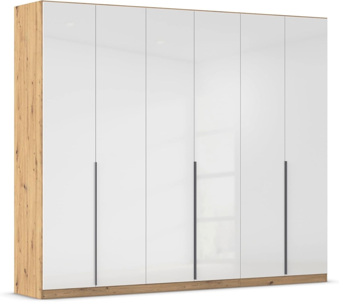 Rauch Möbel Alabama, Kleiderschrank, Garderobenschrank, 6-türig, Zubehör Basic, 3 Kleiderstangen, 6 Einlegeböden, Farbe Hochglanz Weiß/Eiche Artisan, Holz, Griff Grau metallic, 271 x 229 x 54 cm Bild 1