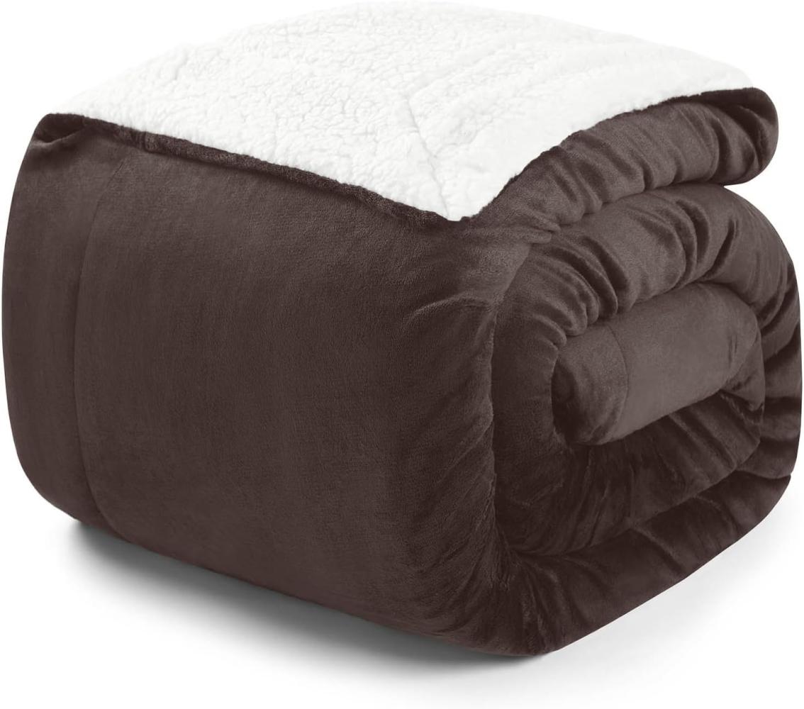 Blumtal Premium Sherpa Kuscheldecke 220 x 240 cm - warme Decke Oeko-TEX® zertifizierte Dicke Sofadecke, Tagesdecke oder Wohnzimmerdecke, Dunkelbraun Bild 1