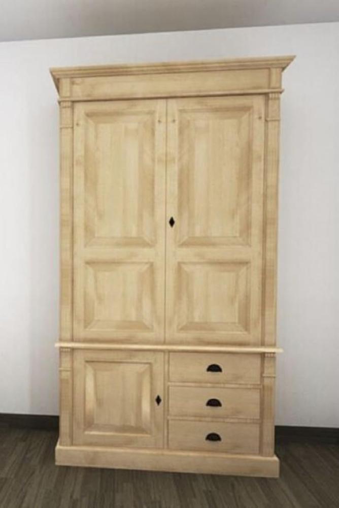 Casa Padrino Landhausstil Schlafzimmerschrank Naturfarben 120 x 59 x H. 210 cm - Massivholz Kleiderschrank mit 3 Türen und 3 Schubladen - Massivholz Schlafzimmer Möbel im Landhausstil Bild 1