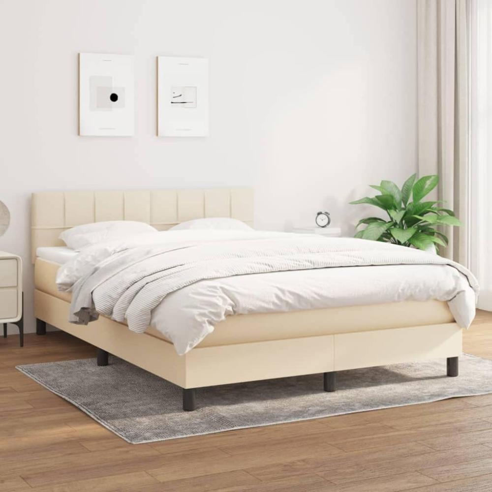 vidaXL Polsterbett mit Matratze Creme 140x200 cm Stoff Bild 1