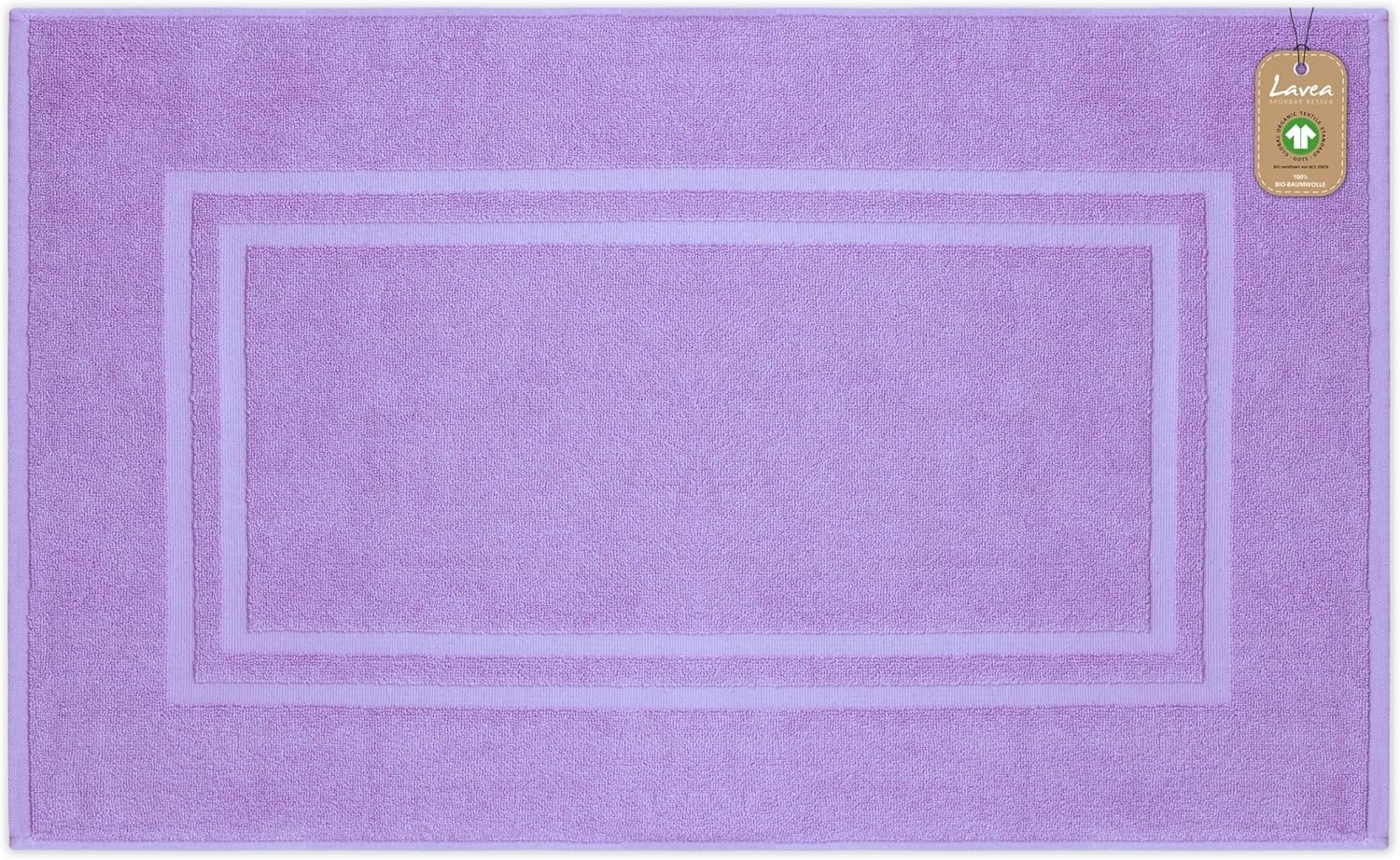 Lavea Badematte Bali, Höhe 3 mm, rutschhemmend, beidseitig nutzbar, strapazierfähig, fußbodenheizungsgeeignet, waschbar, schnell trocknend, Bio-Baumwolle, rechteckig, hochwertiger und nachhaltiger Premium Duschvorleger – saugstarke Faser Bild 1