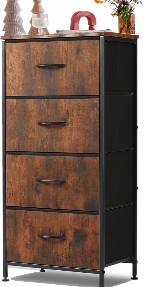 SURFOU Kommode mit Schubladen, Schrank Schlafzimmer Klein 4, Komode Stoff Drawer, Komodenschrank Stoffkommode Komoden Drawers Cabinet für Schubladenschrank Flur Aufbewahrungsschrank,Braun Bild 1