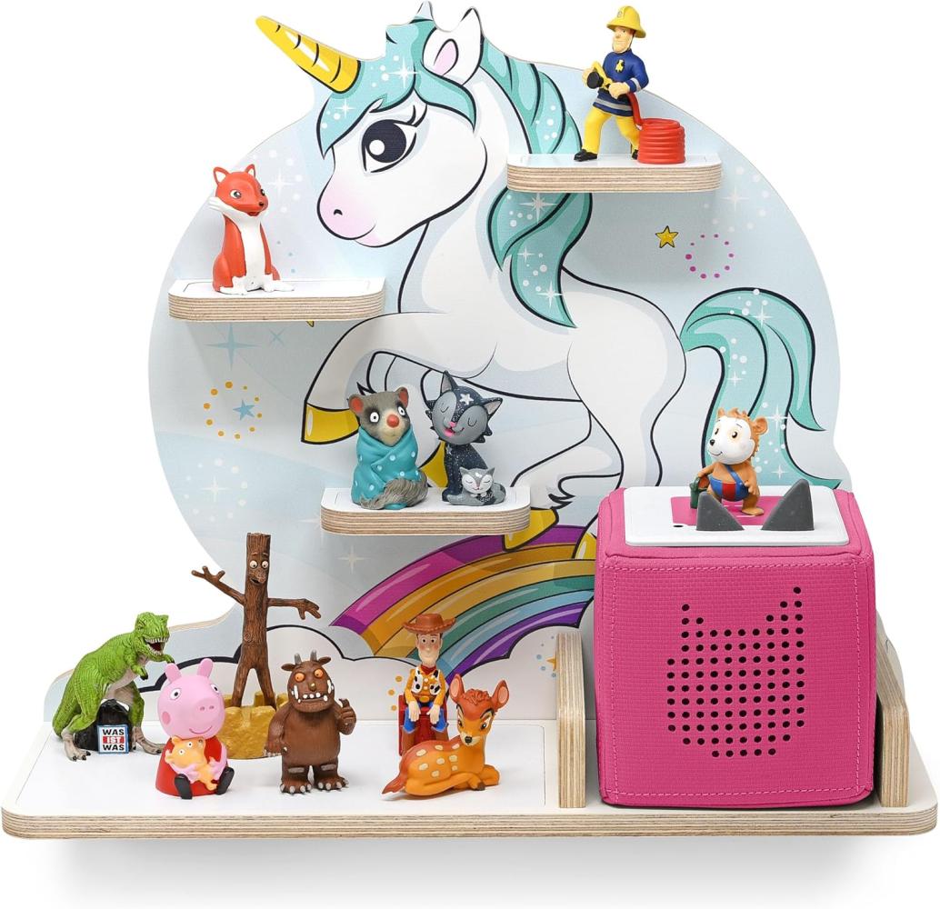 stadtecken Kinder Regal für Musikbox I Geeignet für die Toniebox und ca. 50 Tonies I Perfekte Aufbewahrung für Kinderzimmer I zum Aufstellen oder Aufhängen (Einhorn, Mittel) Bild 1