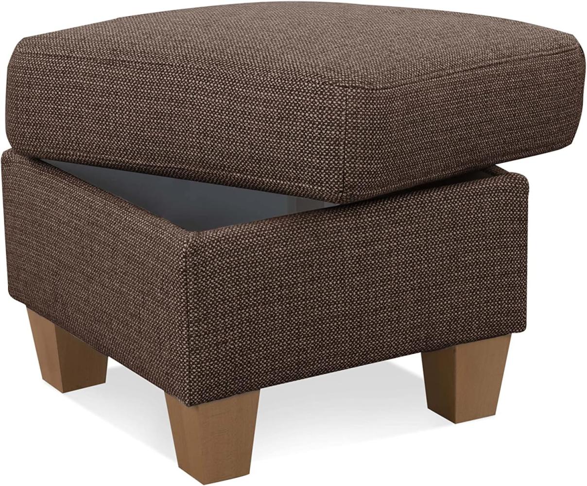 Cavadore Hocker Ammerland / Stauraumhocker mit Holzfüßen, als Fußhocker oder Beistellhocker / 58 x 48 x 58 / Strukturstoff, Braun Bild 1